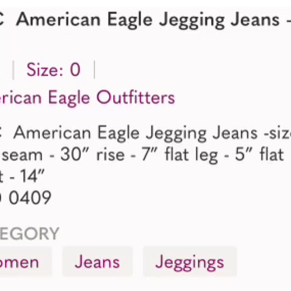 Excellent Preowned Condition American Eagle Jeggings Jeans Size 0. Very cute - Picture 6 of 6